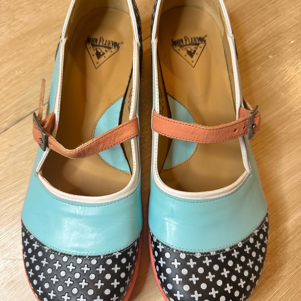 John Fluevog Women's Flats - Blue, Black, and Coral